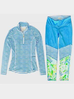 LILLY PULITZER ZANZIBAR BEACH HAPPY STRIPE JUSTINE HALF ZIP JACKET LEGGINGS XXS
